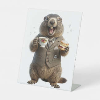 Murmeltier beim Teetrinken Sockelschild