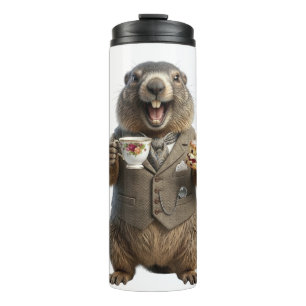 Murmeltier beim Teetrinken Thermosbecher