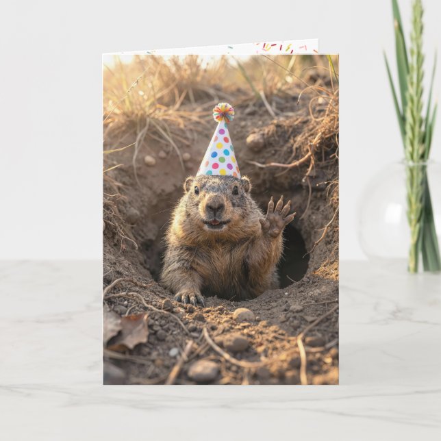 Murmeltier-Geburtstag mit Partyhut Karte (Vorderseite)