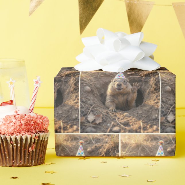 Murmeltiere mit einer Geburtstagsmütze Geschenkpapier (Geburtstagsparty)