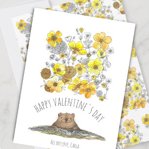 Murmeltiere und Butterblumen zum Valentinstag Feiertagskarte