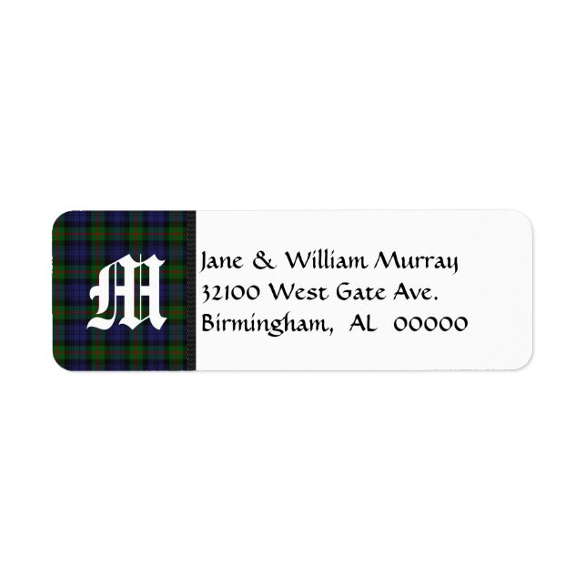 Murray Tartan Plaid Monogram Étiquettes de adresse (Devant)