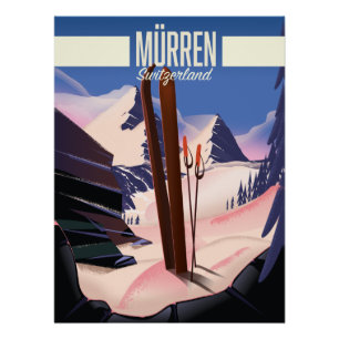Murren Schweiz Skiposter Kunst druck. Poster