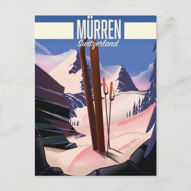 Murren Schweiz Skipposter Kunstdruck. Ankündigungspostkarte (Vorderseite)