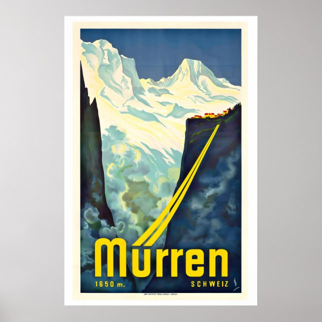 Mürren Schweiz Vintage-Ski-Poster Poster (Vorne)