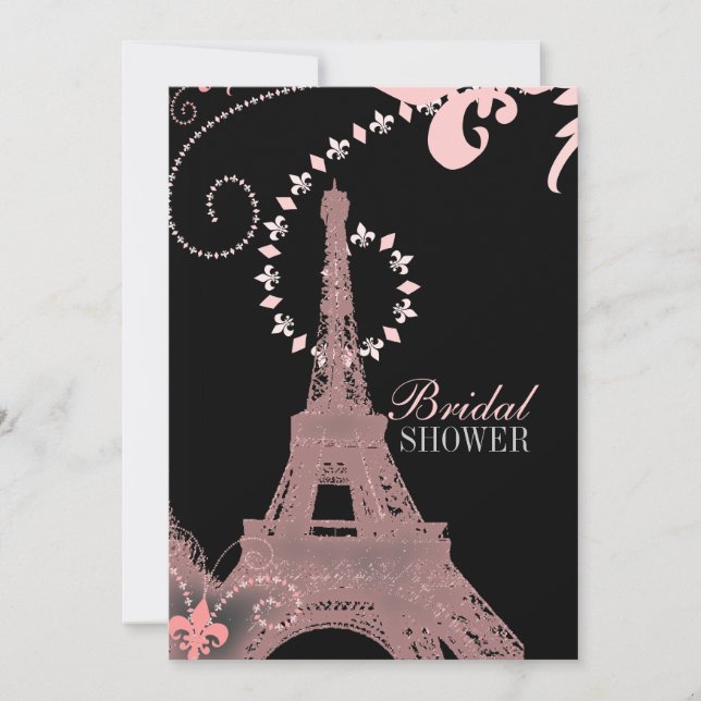 Mürrisch-eleganter Schwarz-Rosa-Paris-Eiffelturm Einladung (Vorderseite)