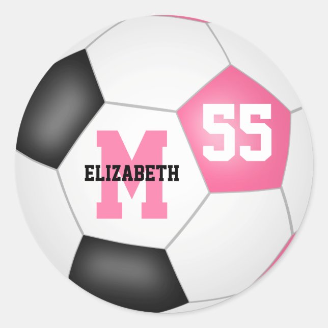 Mürrisch rosa schwarzer Fußball personalisiert Runder Aufkleber (Vorderseite)