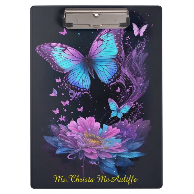 Mürrisch-Schmetterling lila und türkis Klemmbrett (Vorderseite)