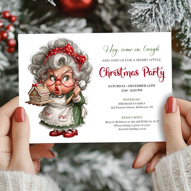 Mürrische Comic-Oma Fröhliche Weihnachtsfeier-Einl Einladung (Grumpy Comic Grandma Cheerful Xmas Party Invite)
