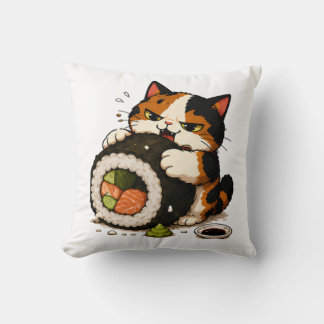 Mürrische Dreifarbenkatze Sushi-Liebhaberin Kissen