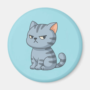 Mürrische Graue Tabby-Katze auf Blau Magnet