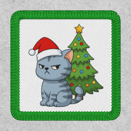 Mürrische Graue Tabby-Katze Rote Mütze Weihnachtsb