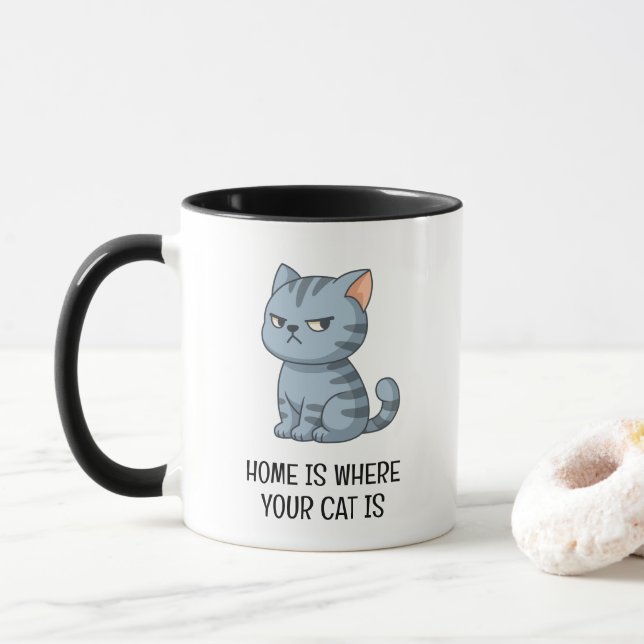 Mürrische Graue Tabby-Katze Tasse (Mit Donut)