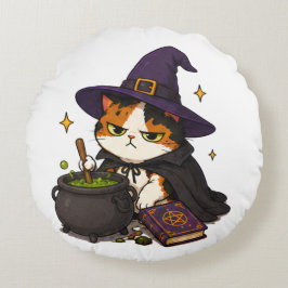 Mürrische Hexenkatze Halloween Rundes Kissen