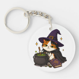 Mürrische Hexenkatze Halloween Schlüsselanhänger