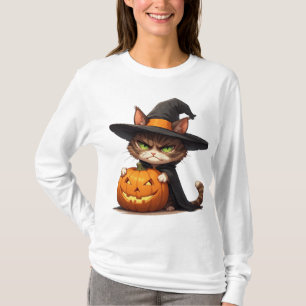 Mürrische Hexenkatze mit Kürbis Halloween-Spaß 🎃 T-Shirt