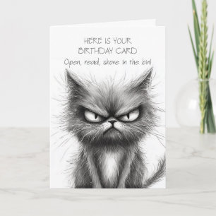 Mürrische Humor-Katze in einfacher Schwarz-Weiß-Sk Karte