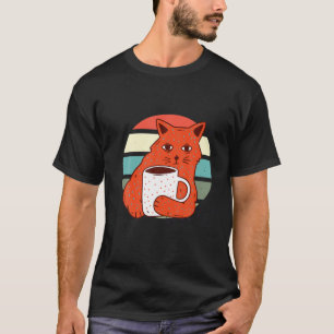 Mürrische Kaffeekatze Vintage-Sonnenuntergang T-Shirt