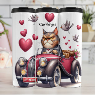 Mürrische Katze fährt Love Machine Thermosbecher