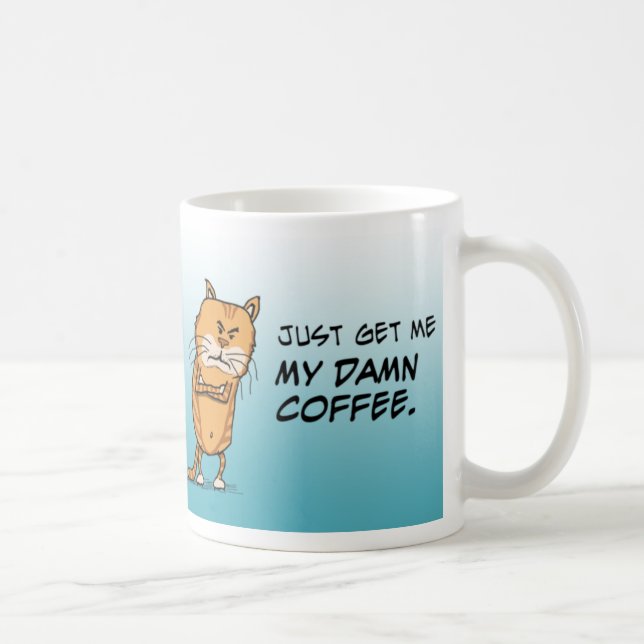 Mürrische Katze will Kaffee Kaffeetasse (Rechts)