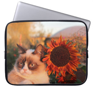 Mürrische Katzen-Sonnenblume-Laptop-Hülse Laptopschutzhülle