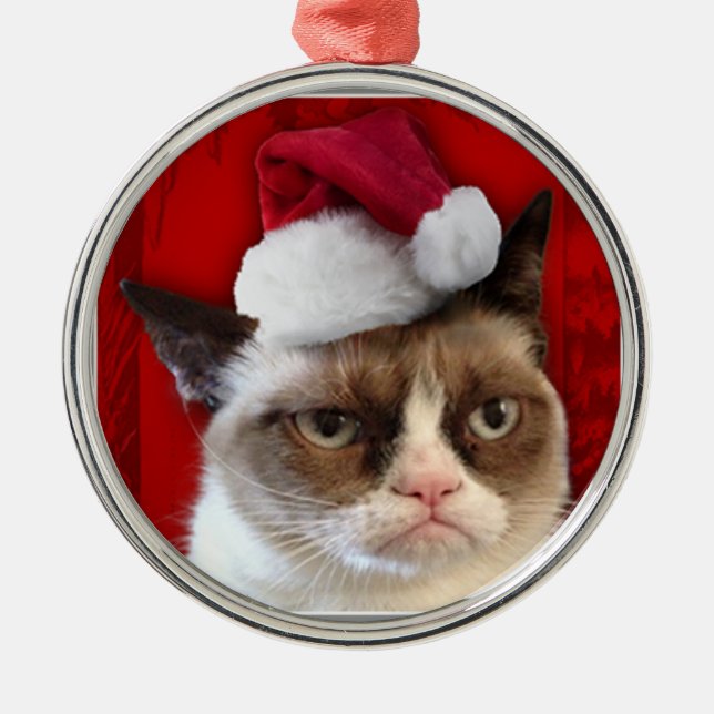 Mürrische Katzen-Weihnachtsverzierung Ornament Aus Metall (Vorne)