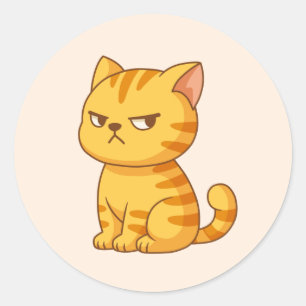 Mürrische orange getigerte Katze auf Beige Runder Aufkleber