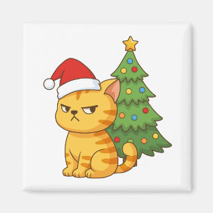 Mürrische orange getigerte Katze mit roter Weihnac Magnet