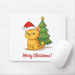 Mürrische orange getigerte Katze mit roter Weihnac Mousepad