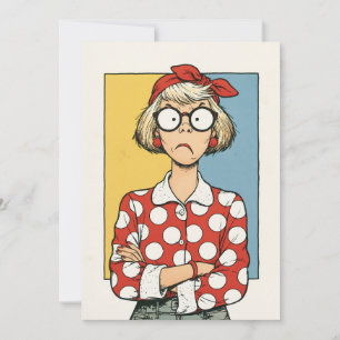 Mürrische Retro-Frau mit Punkten Karte