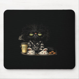 Mürrische schwarze Katze Kaffee Liebhaber süßer Mo Mousepad
