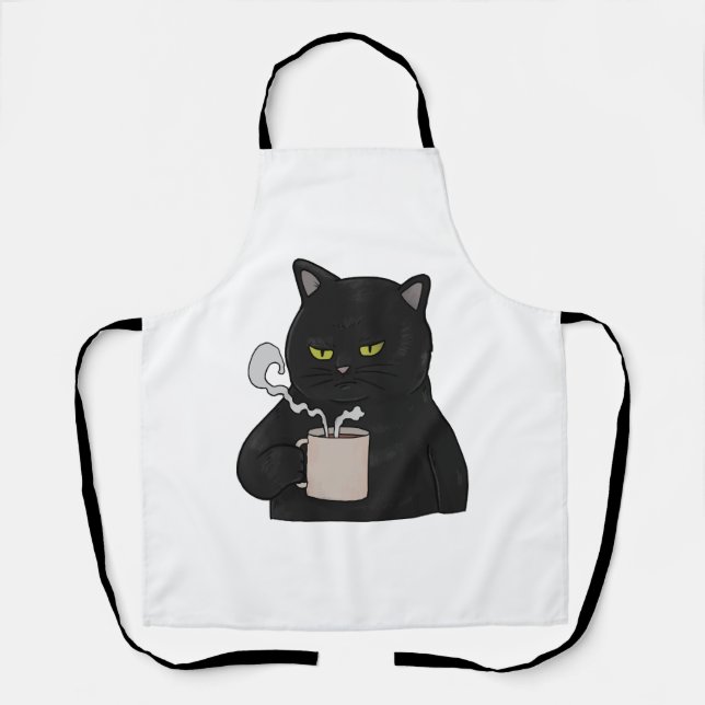 Mürrische schwarze Katze mit Kaffee Morgenmuffel Schürze (Vorderseite)