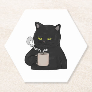 Mürrische schwarze Katze mit Kaffee Morgenmuffel Untersetzer