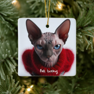 Mürrische Sphynx-Katze Weihnachten Keramikornament
