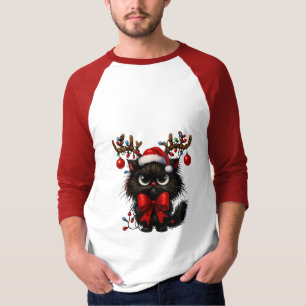Mürrische Weihnachtskatze mit Santa-Hut und Geweih T-Shirt