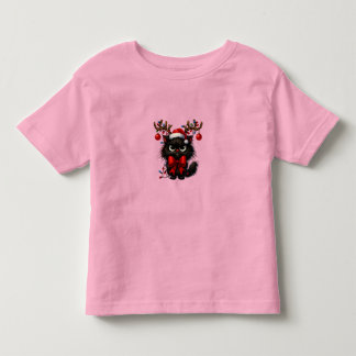 Mürrische Weihnachtskatze mit Santa-Hut und Rentie Kleinkind T-shirt
