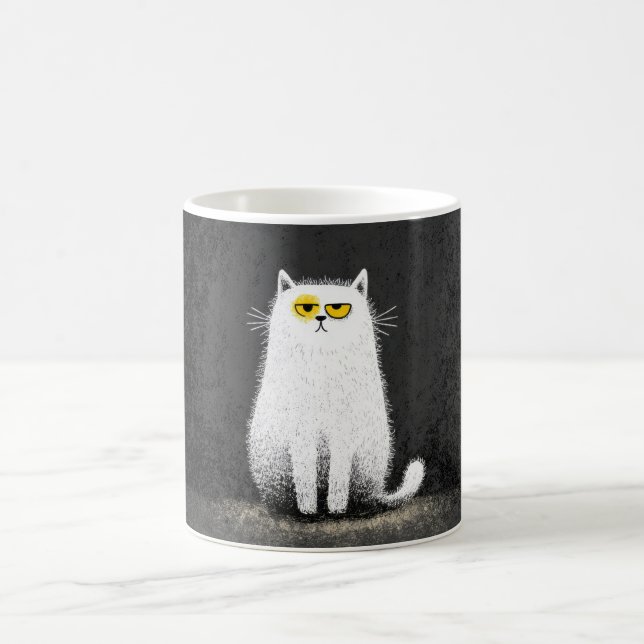 Mürrische weiße Katze – Lustige, minimalistische K Kaffeetasse (Mittel)