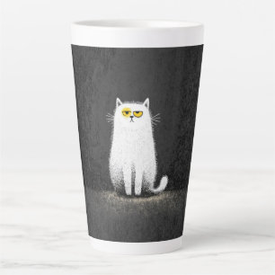 Mürrische weiße Katze – Lustige, minimalistische K Milchtasse