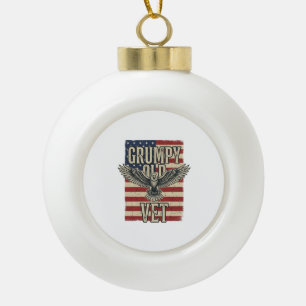 Mürrischer alter Veteranen-patriotischer Adler-Fla Keramik Kugel-Ornament