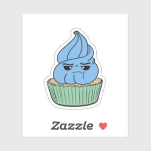 Mürrischer blauer Cupcake Aufkleber