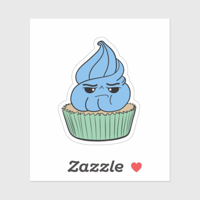 Mürrischer blauer Cupcake Aufkleber (Blatt)