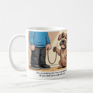 Mürrischer brauner Hund lustiger Cartoon beim Spaz Kaffeetasse
