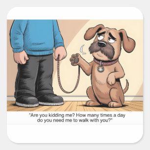 Mürrischer brauner Hund lustiger Cartoon beim Spaz Quadratischer Aufkleber