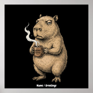 Mürrischer Capybara-Kaffee-Vintage-Tinte-Skizze  Poster