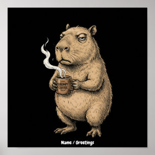 Mürrischer Capybara-Kaffee-Vintage-Tinte-Skizze Poster