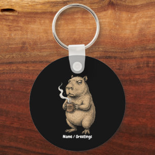 Mürrischer Capybara-Kaffee-Vintage-Tinte-Skizze Schlüsselanhänger
