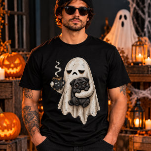 Mürrischer Geist hält schwarzen Pug Hund Meh Hallo T-Shirt