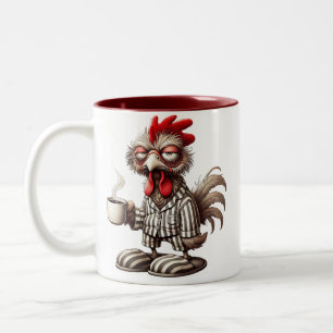Mürrischer Hahn Morgen – Erst Kaffee!  Zweifarbige Tasse