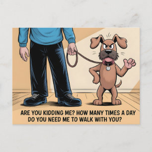Mürrischer Hund Lustiger Cartoon beim Spazierengeh Postkarte