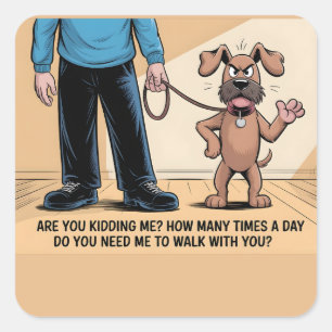 Mürrischer Hund Lustiger Walking-Cartoon Quadratischer Aufkleber